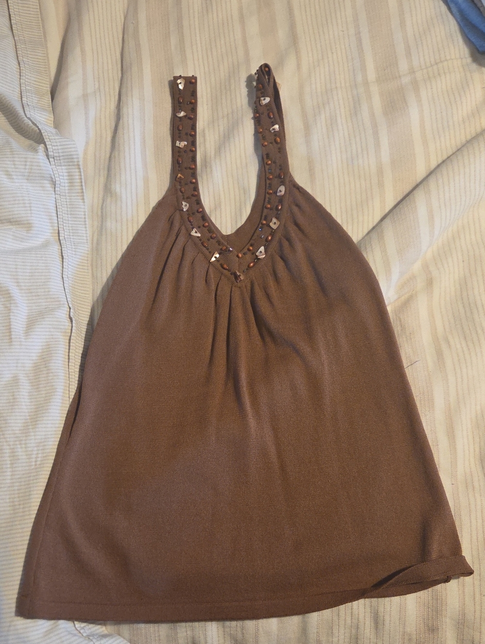 Heart Moon Star Brown Embellished V-Neck Camisole